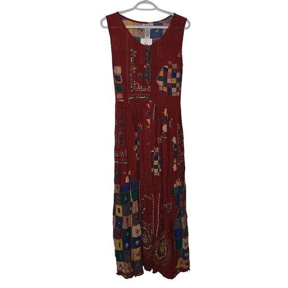 Jasmine by K.V.M. Bohemian Prairie Maxi Patchwork Beaded Dress Small - Picture 1 of 8